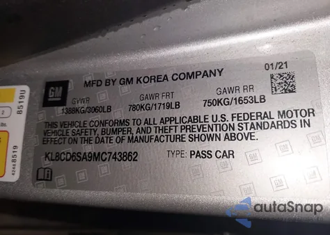 2021 Chevrolet Spark Fwd 1Lt Automatic from USA, damaged, VIN KL8CD6SA9MC743862